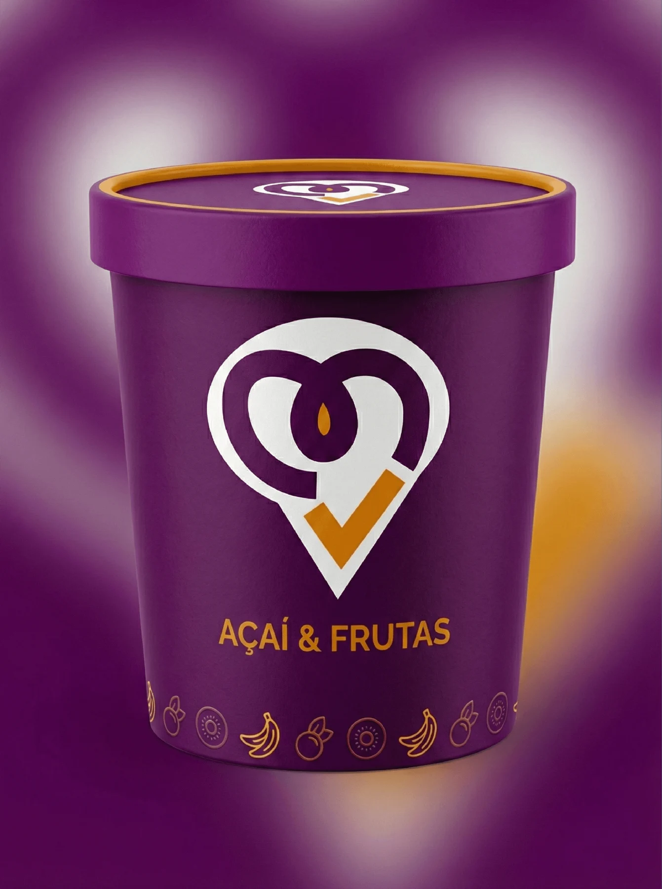 Pote roxo Maturana com símbolo branco e detalhes em laranja.