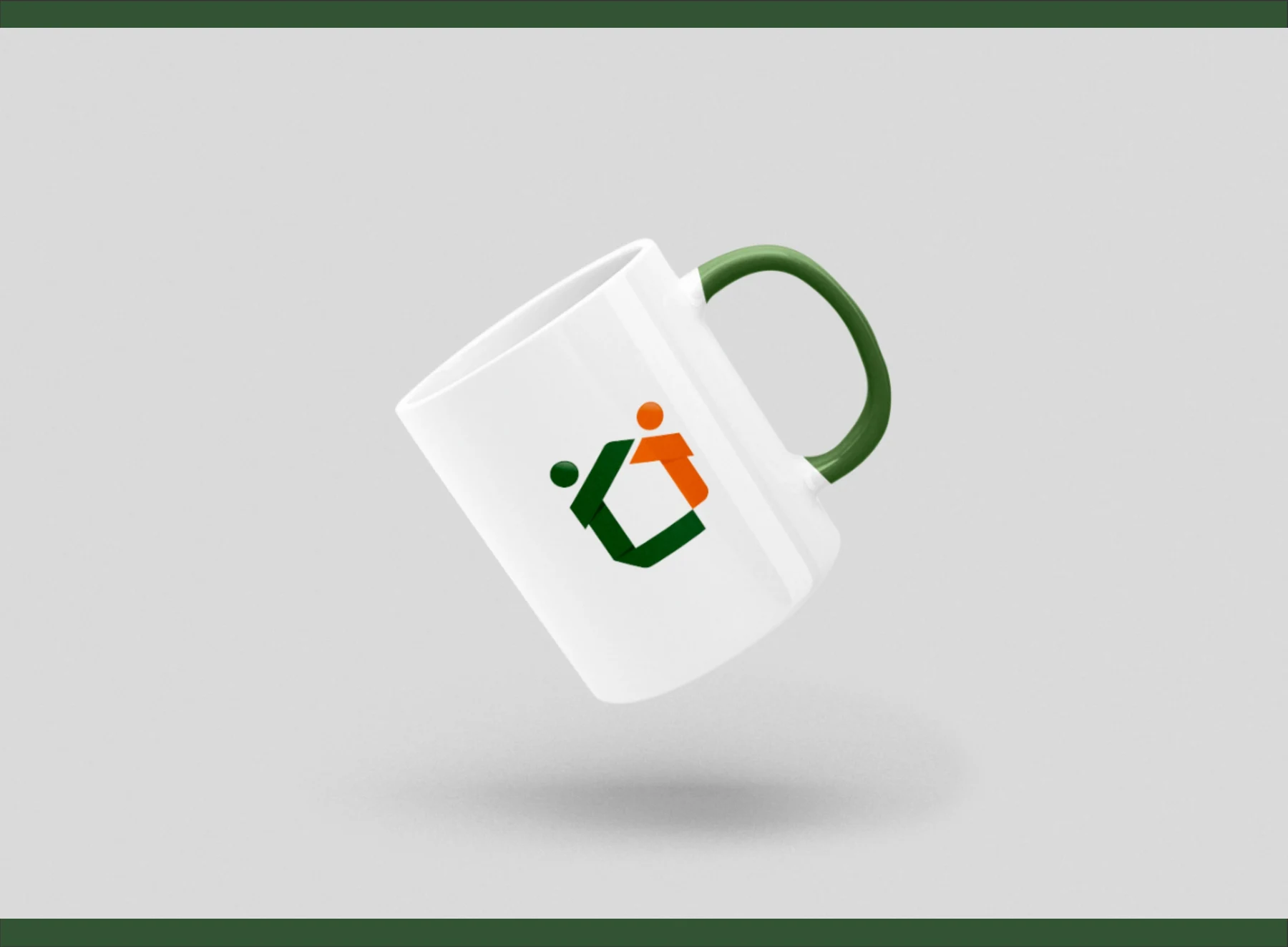 Símbolo Prazmatec em caneca branca com alça verde.