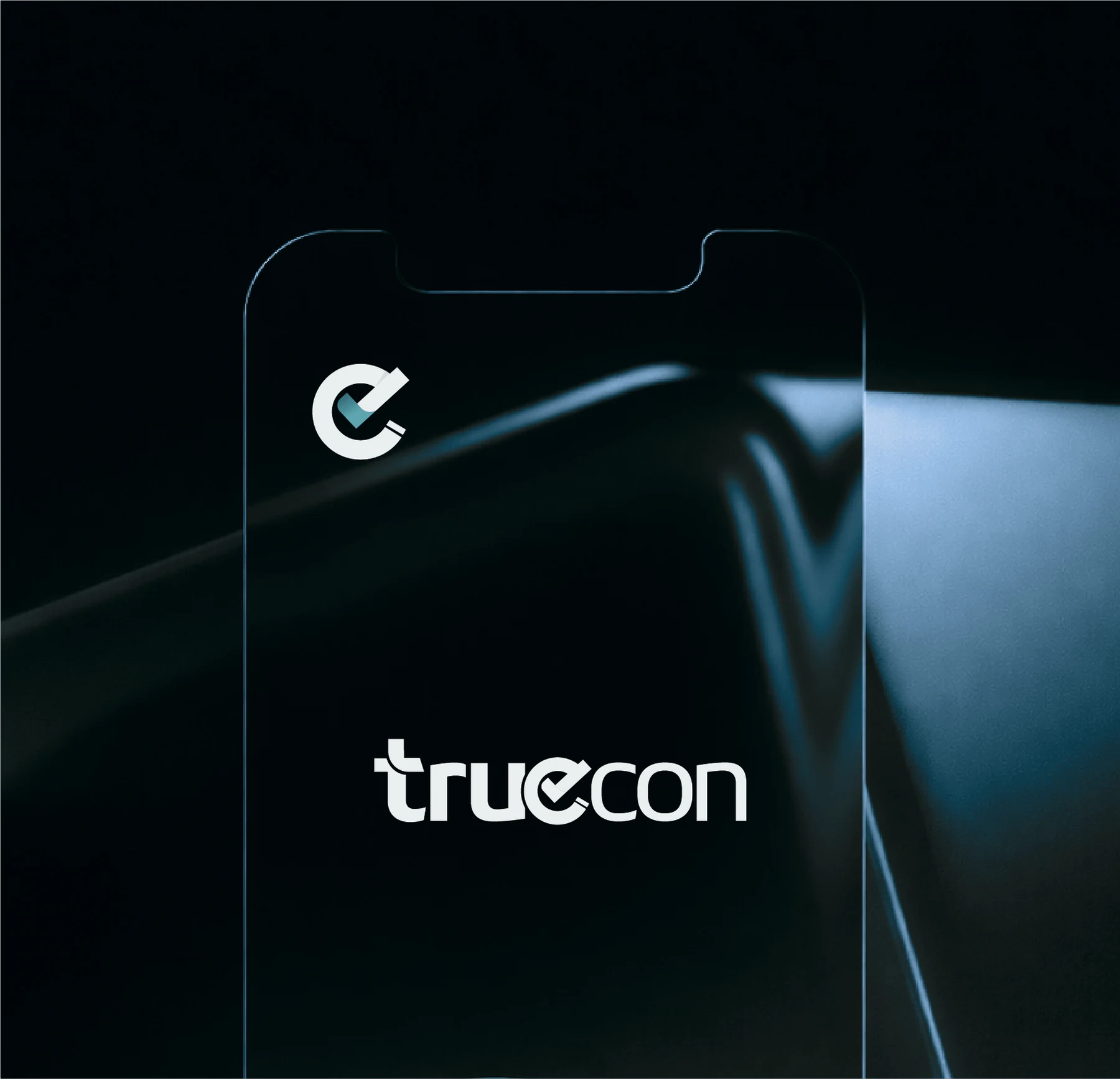 Assinatura Truecon em aplicação escura para celular.
